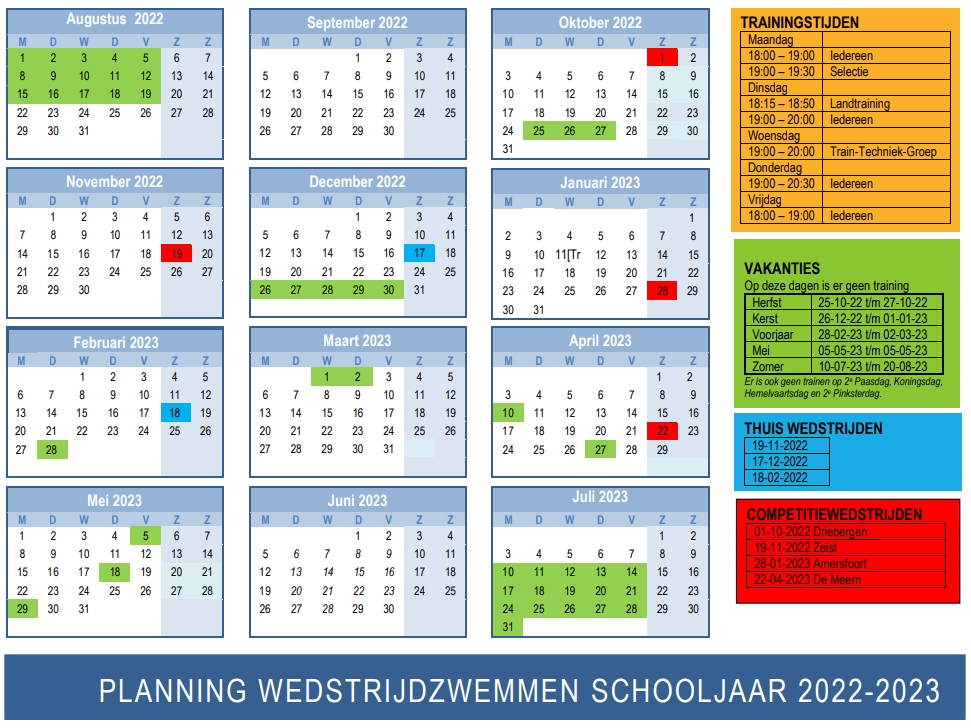 Planning wedstrijdzwemmen 2022-2023 Zwemclub Zeist